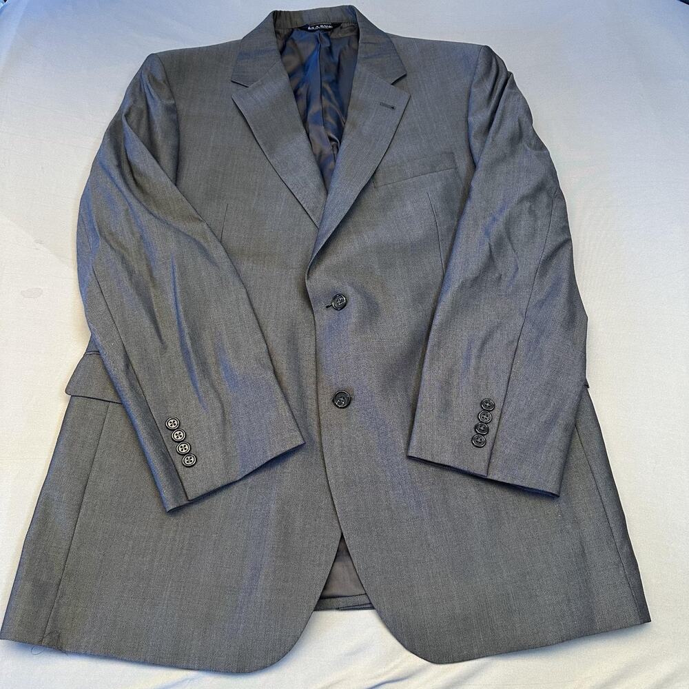 Jos A Bank Signature Blazer Mens 44L Gray Wool Silk Sport Coat Jacket Dress